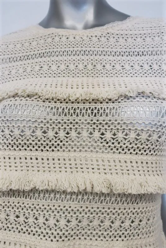 Joie Top Rafel Ivoire à Franges Ouvert Tricoté en Coton Taille Très Petite Manches Courtes