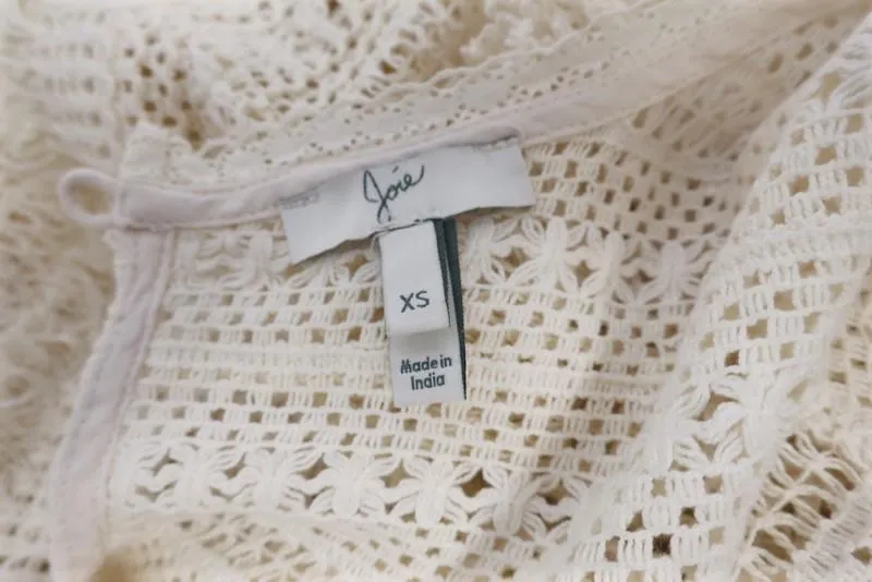 Joie Top Rafel Ivoire à Franges Ouvert Tricoté en Coton Taille Très Petite Manches Courtes