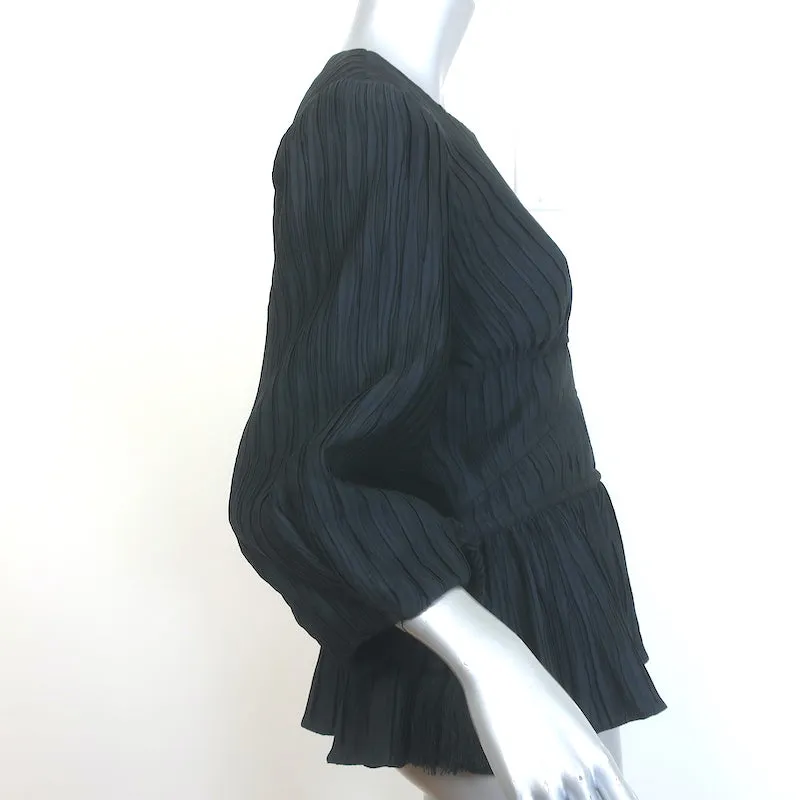 Jonathan Simkhai Haut à manches blouson et cordon noir en satin plissé taille 6