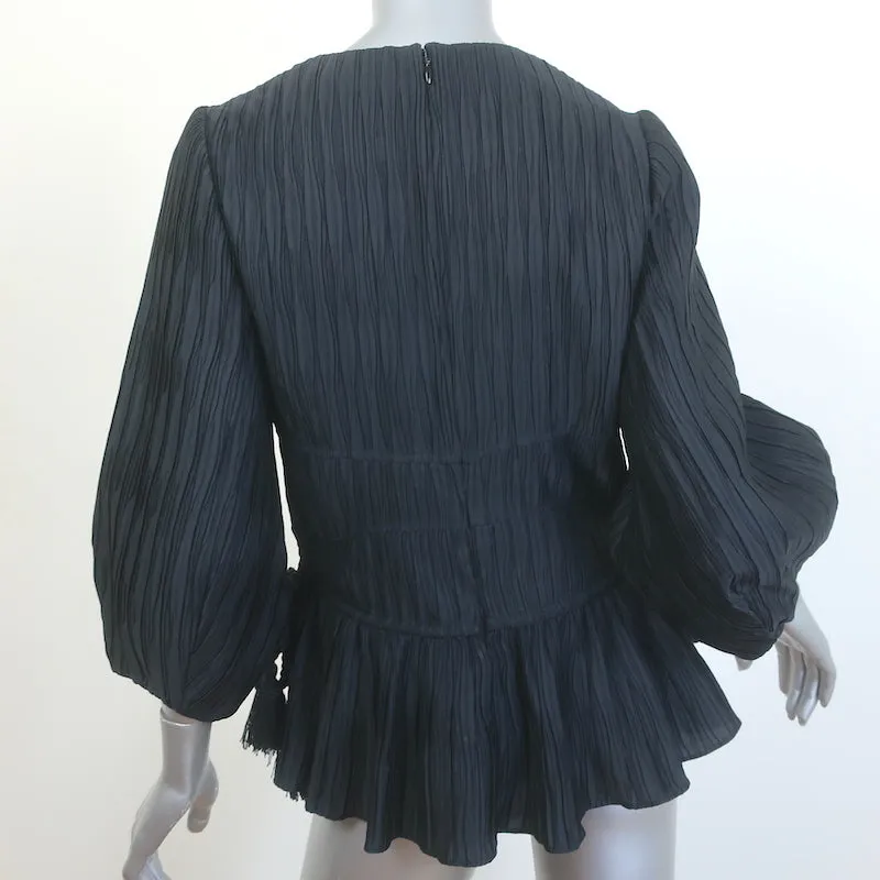 Jonathan Simkhai Haut à manches blouson et cordon noir en satin plissé taille 6