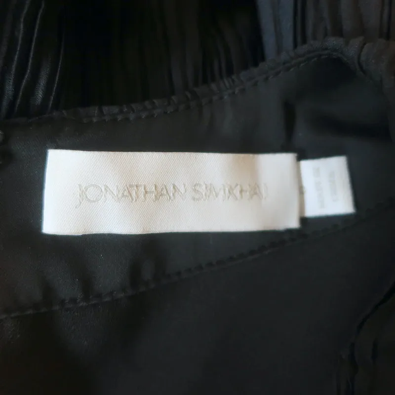 Jonathan Simkhai Haut à manches blouson et cordon noir en satin plissé taille 6