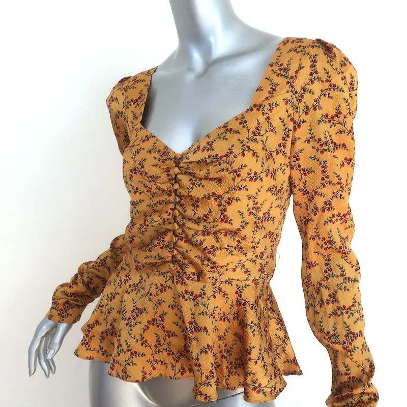 Haut peplum Jonathan Simkhai - Imprimé floral moutarde - Satin martelé - Taille S