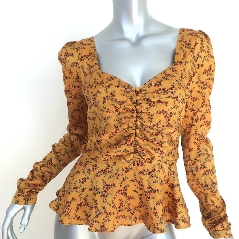 Haut peplum Jonathan Simkhai - Imprimé floral moutarde - Satin martelé - Taille S
