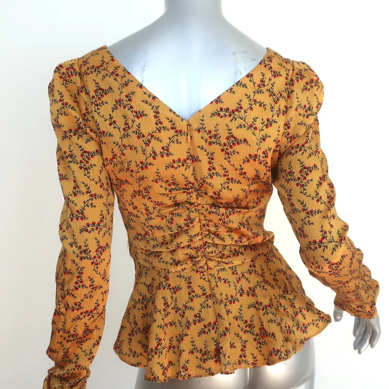 Haut peplum Jonathan Simkhai - Imprimé floral moutarde - Satin martelé - Taille S