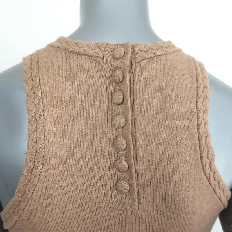 Joslin Débardeur Tricoté à Bords Tressés Sable Coton-Cachemire Taille US 4