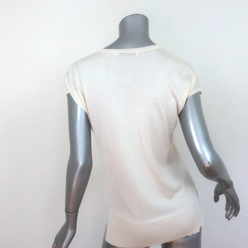 Haut à encolure en V manches courtes Knott en jersey de soie crème taille 1