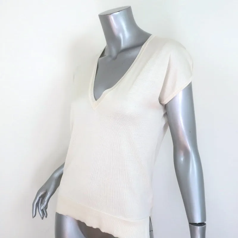 Haut à encolure en V manches courtes Knott en jersey de soie crème taille 1