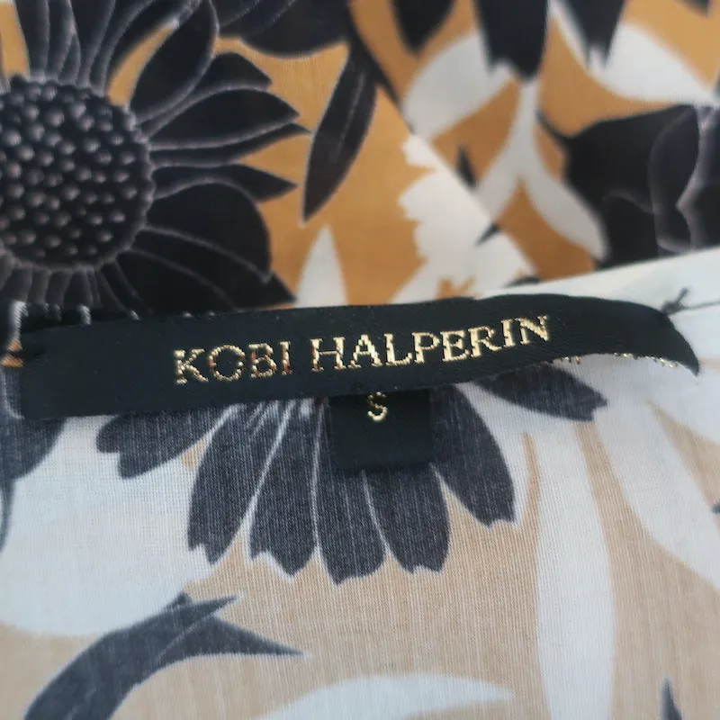 Kobi Halperin Haut Moutarde/Marine à Imprimé Floral Taille Petite Blouse à Manches Cloche