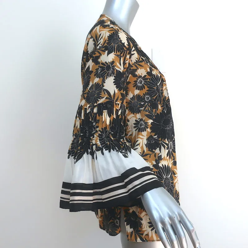Kobi Halperin Haut Moutarde/Marine à Imprimé Floral Taille Petite Blouse à Manches Cloche