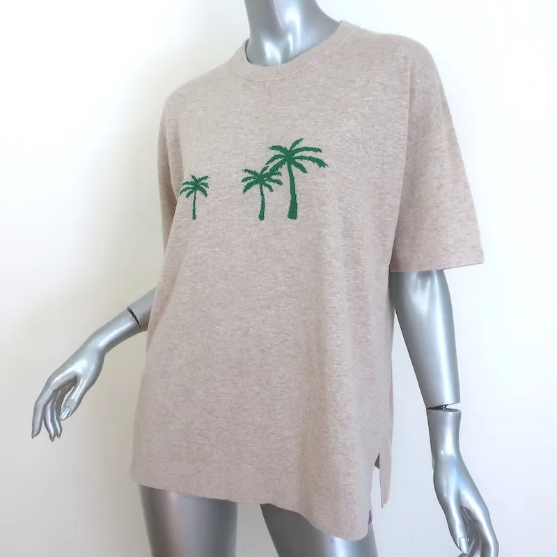 KULE T-shirt en maille taupe à motifs palmiers Keanu, manches courtes, taille moyenne
