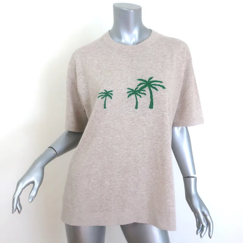 KULE T-shirt en maille taupe à motifs palmiers Keanu, manches courtes, taille moyenne