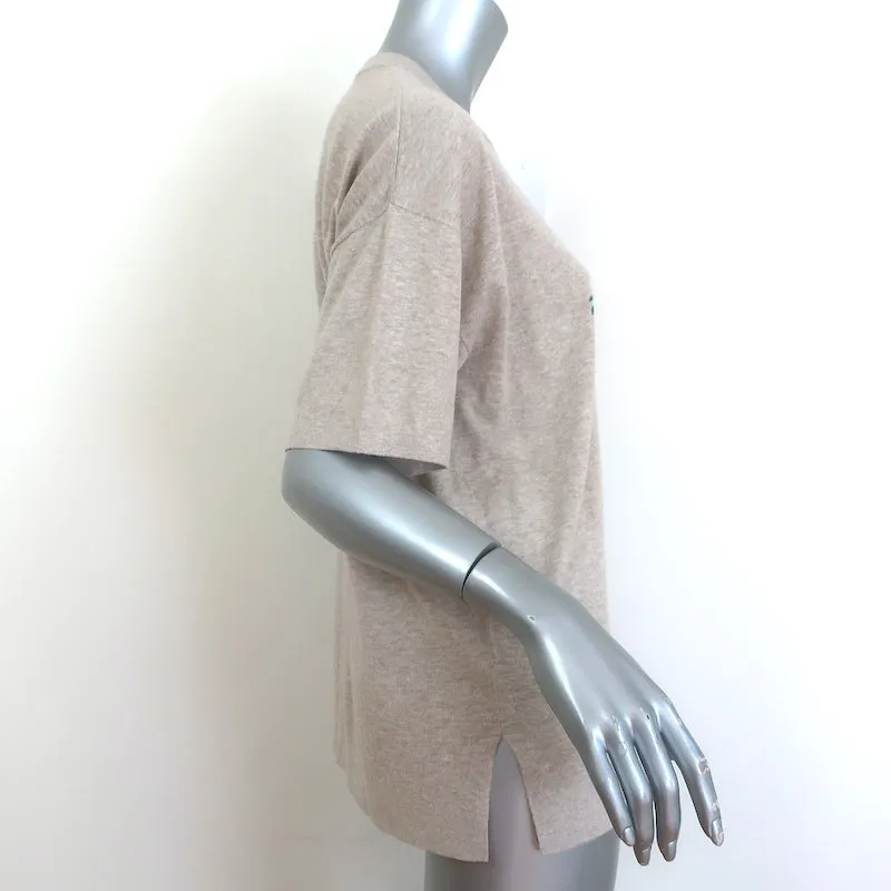 KULE T-shirt en maille taupe à motifs palmiers Keanu, manches courtes, taille moyenne