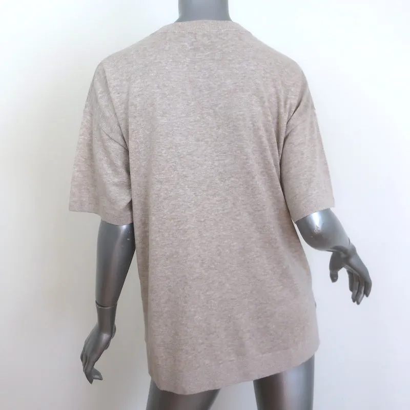 KULE T-shirt en maille taupe à motifs palmiers Keanu, manches courtes, taille moyenne