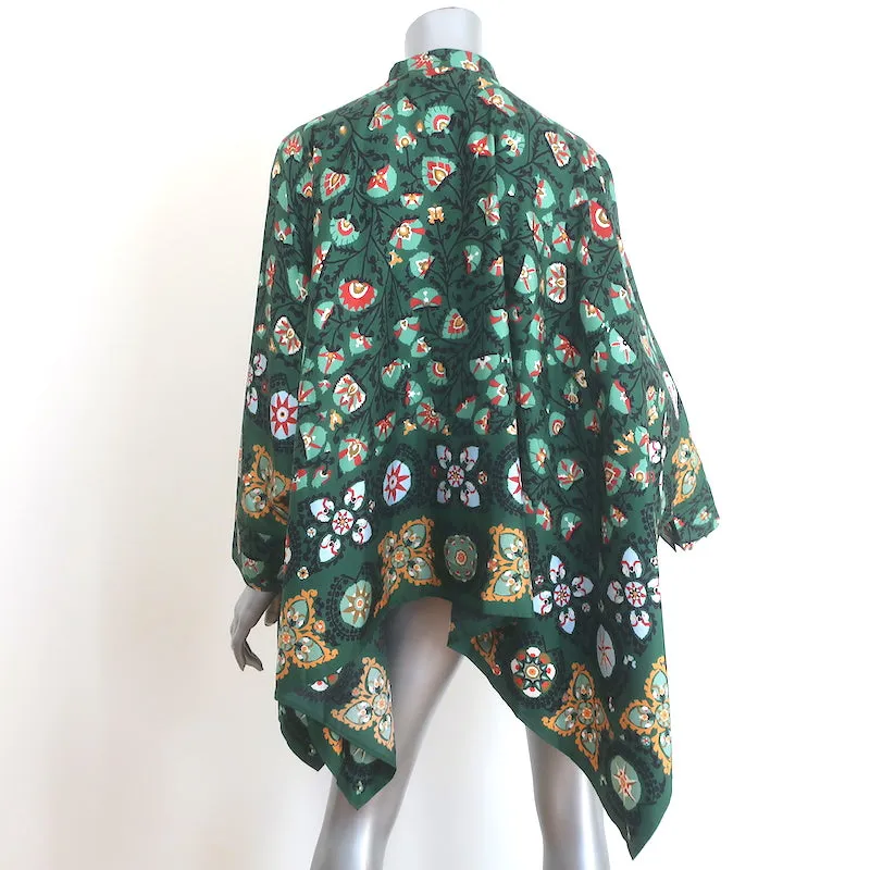 La DoubleJ Foulard Chemise Verte en Soie Sergée Imprimée Taille Petite Blouse Oversize