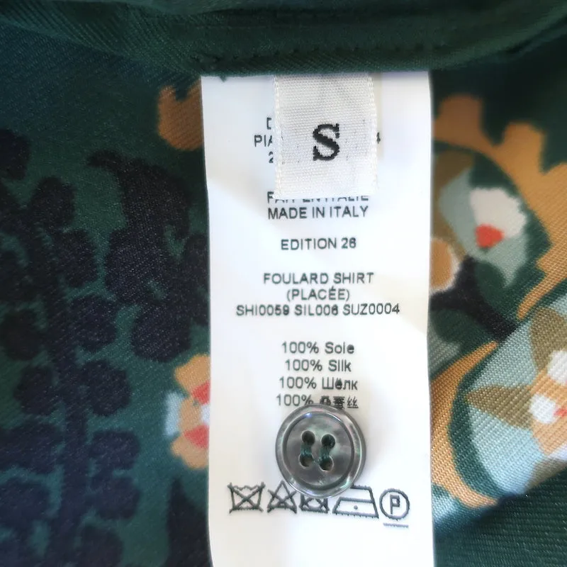 La DoubleJ Foulard Chemise Verte en Soie Sergée Imprimée Taille Petite Blouse Oversize