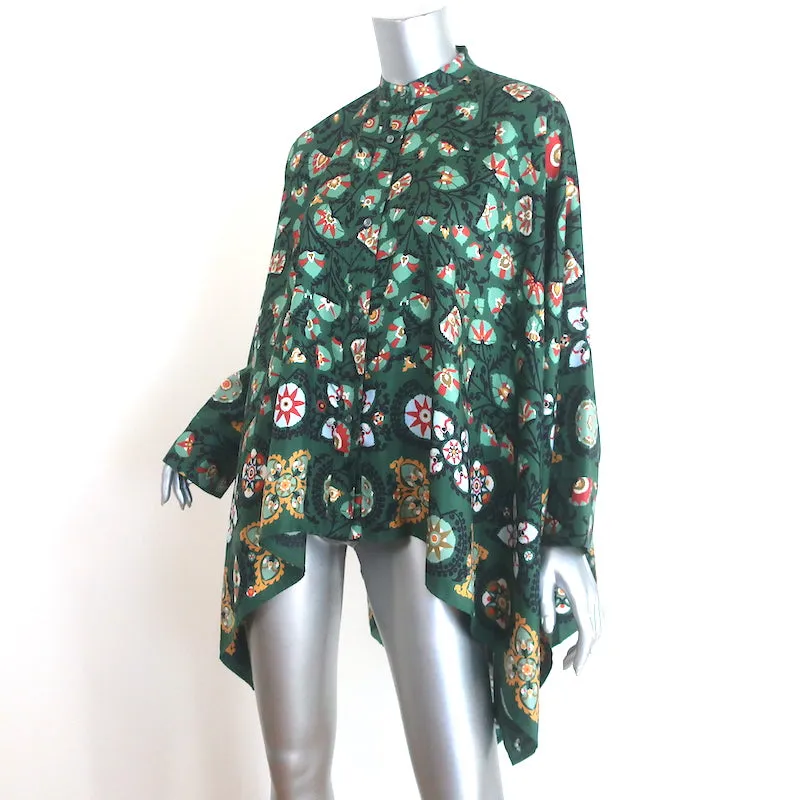 La DoubleJ Foulard Chemise Verte en Soie Sergée Imprimée Taille Petite Blouse Oversize