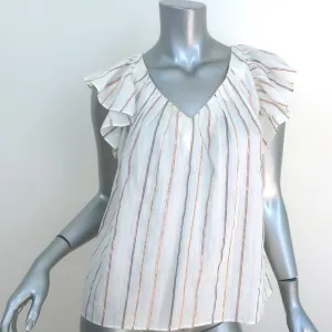 La Vie Rebecca Taylor Flutter Sleeve Top Lurex-Striped Cotton Size Extra Small