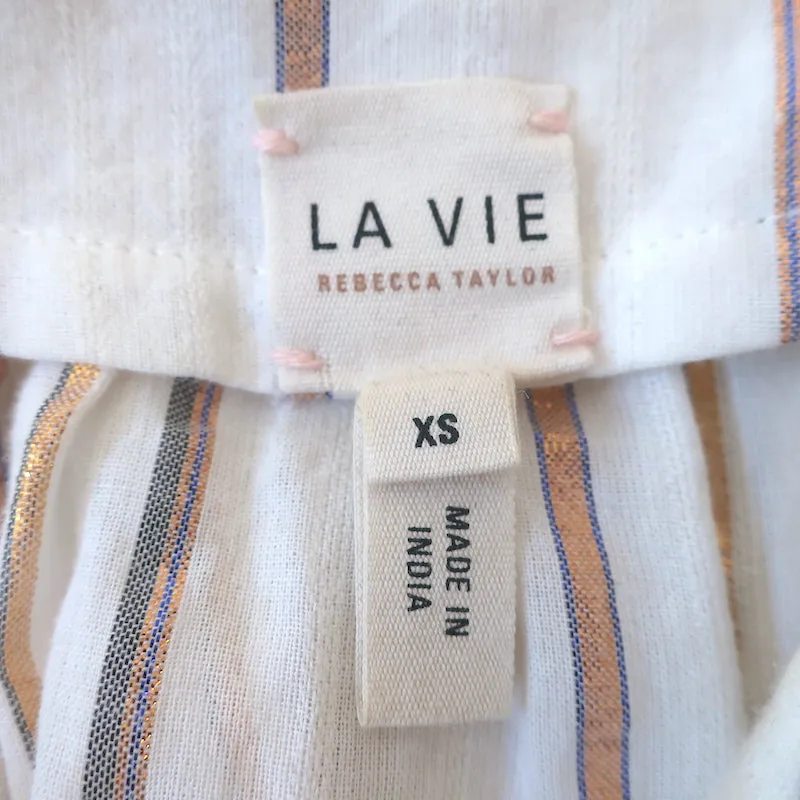 La Vie Rebecca Taylor Haut à manches papillons en coton à rayures lurex Taille Très Petite
