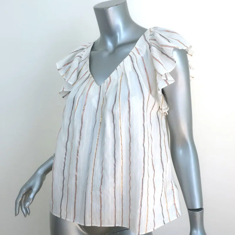 La Vie Rebecca Taylor Haut à manches papillons en coton à rayures lurex Taille Très Petite