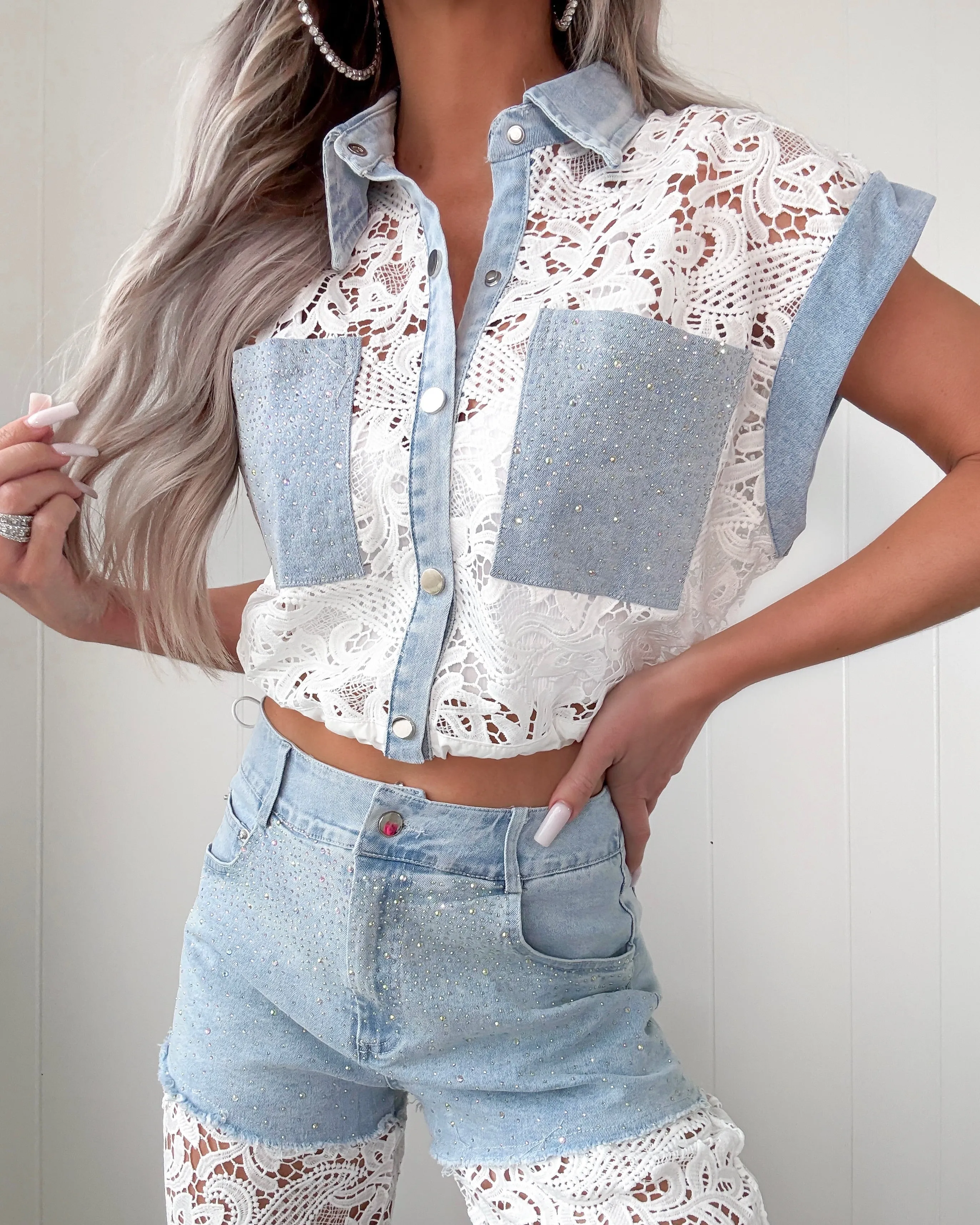 Ensemble de Pantalons en Jean Brodés d'Amour - Blanc