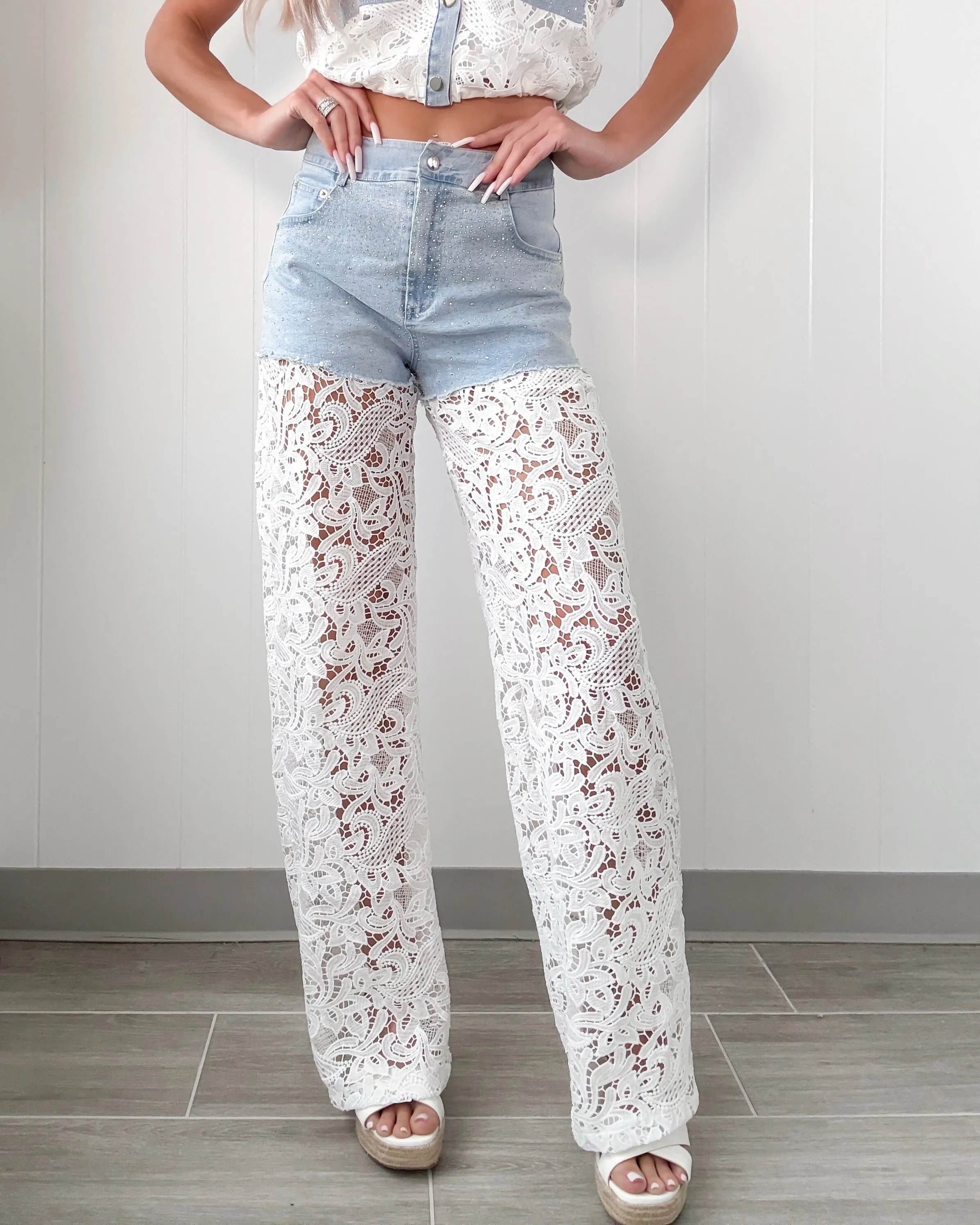 Ensemble de Pantalons en Jean Brodés d'Amour - Blanc