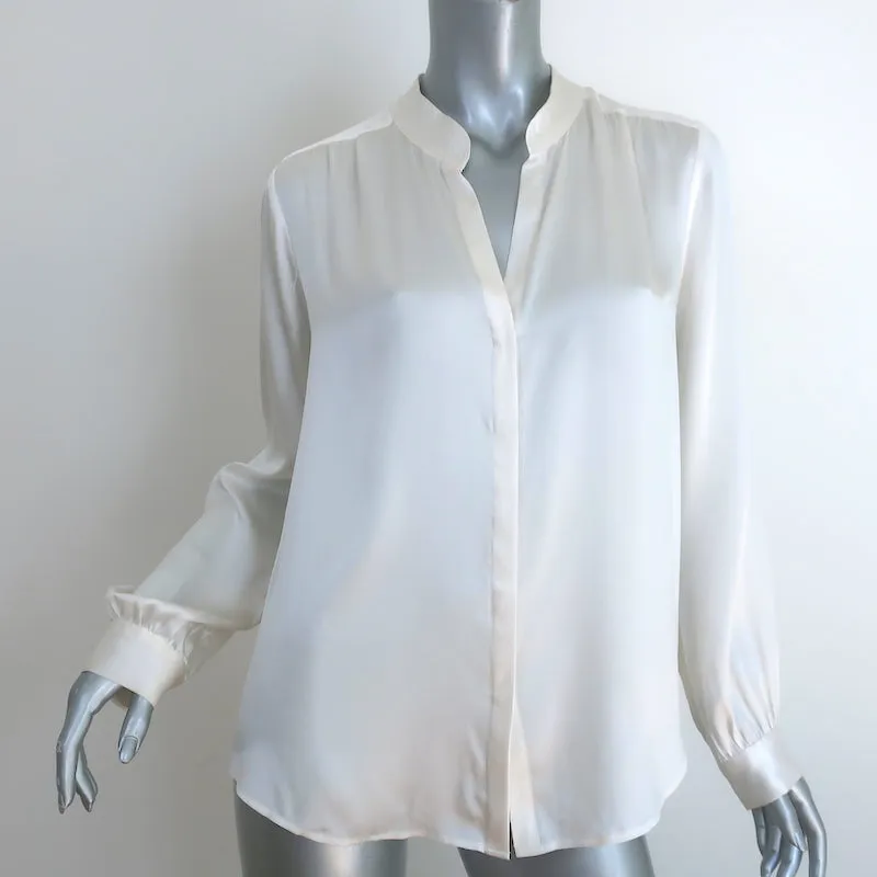 Blouse Bianca en Soie Charmeuse Crème Taille Large à Manches Longues