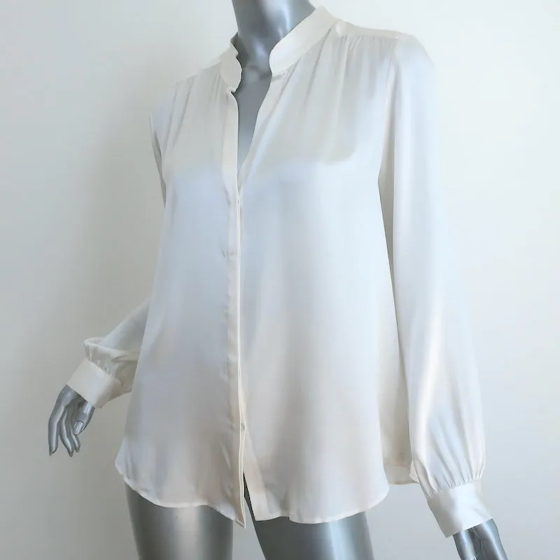 Blouse Bianca en Soie Charmeuse Crème Taille Large à Manches Longues