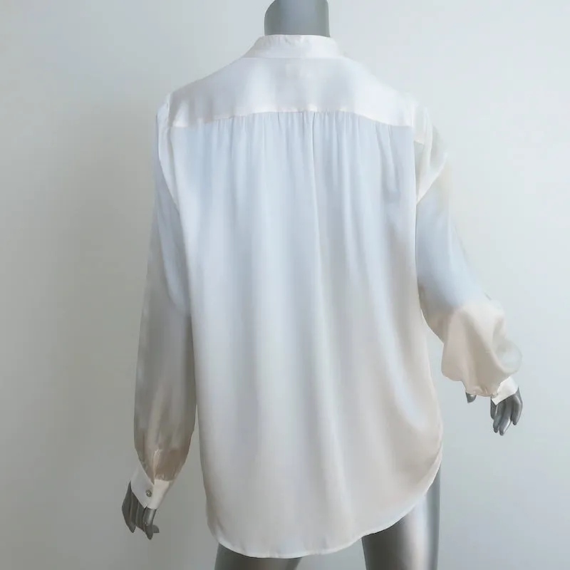 Blouse Bianca en Soie Charmeuse Crème Taille Large à Manches Longues