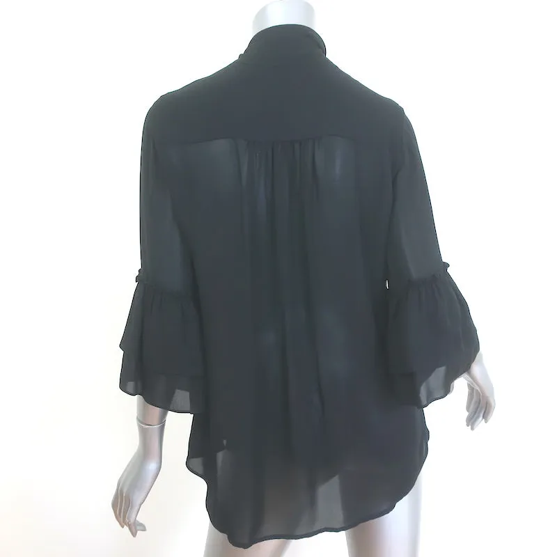 L'Agence Desa Blouse à Nœud Papillon Noir en Soie Taille Petite Haut à Manches à Volants