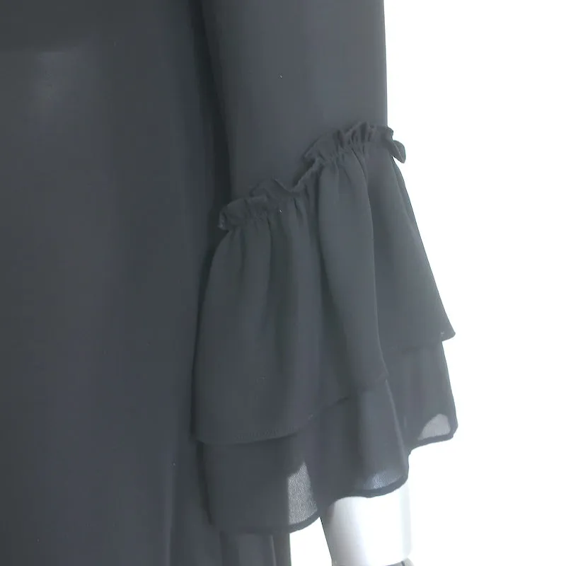 L'Agence Desa Blouse à Nœud Papillon Noir en Soie Taille Petite Haut à Manches à Volants