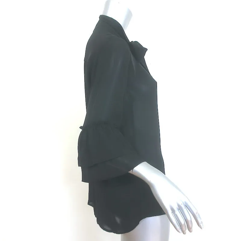L'Agence Desa Blouse à Nœud Papillon Noir en Soie Taille Petite Haut à Manches à Volants
