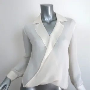 L'Agence Draped Blouse Rita Cream Silk Size Extra Extra Small Long Sleeve Top