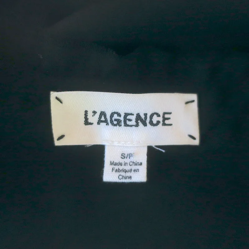 L'Agence Blouse à Volants Effilochés Noir Soie Taille Petite Haut à Boutons Sans Manches