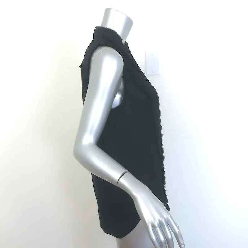 L'Agence Blouse à Volants Effilochés Noir Soie Taille Petite Haut à Boutons Sans Manches