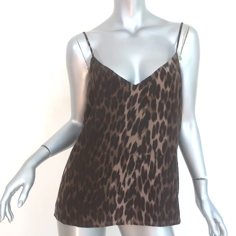 L'Agence Jane Camisole en Soie à Imprimé Léopard Taille Petite Haut à Bretelles en V