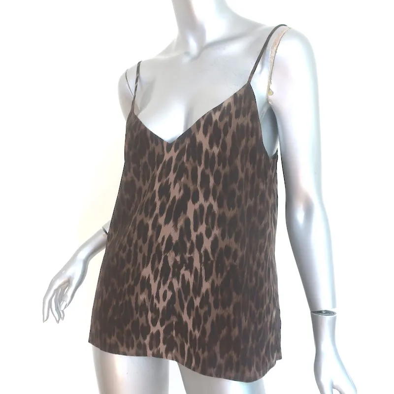 L'Agence Jane Camisole en Soie à Imprimé Léopard Taille Petite Haut à Bretelles en V