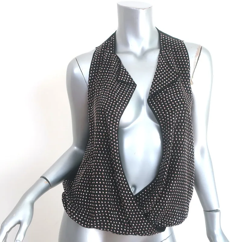 Haut drapé orné de strass en soie noire taille Extra Small