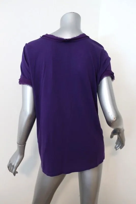 Tee Lanvin en jersey de coton avec garniture en mousseline violette - Taille Small - Haut à manches courtes