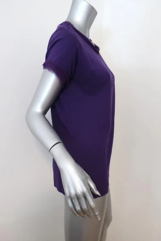 Tee Lanvin en jersey de coton avec garniture en mousseline violette - Taille Small - Haut à manches courtes