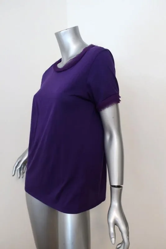 Tee Lanvin en jersey de coton avec garniture en mousseline violette - Taille Small - Haut à manches courtes