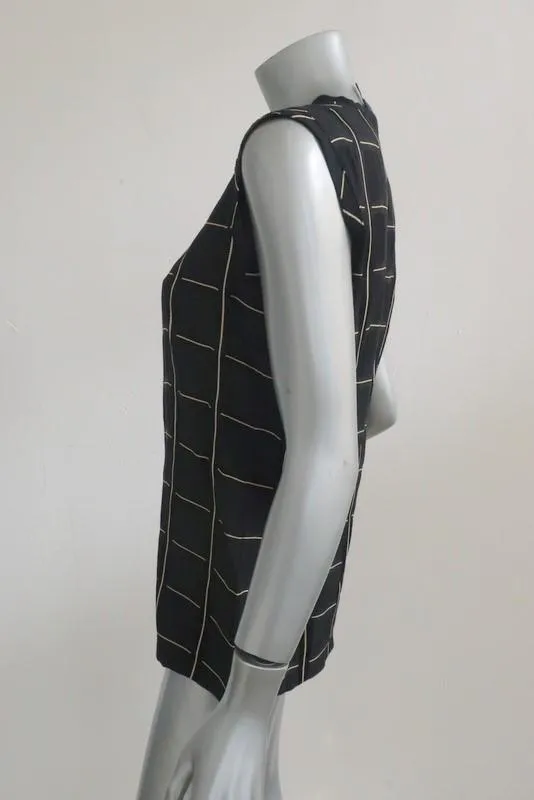Blouse Lanvin Top Noire à Carreaux en Viscose Taille 38 sans Manches