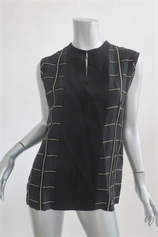 Blouse Lanvin Top Noire à Carreaux en Viscose Taille 38 sans Manches
