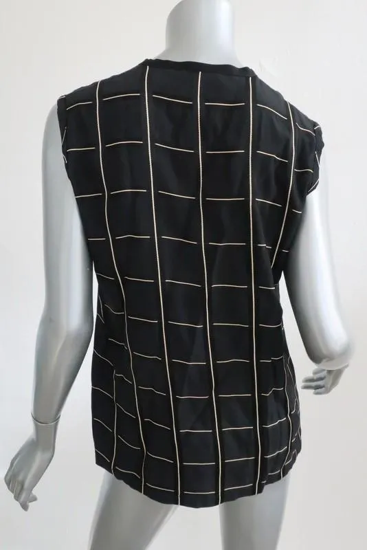 Blouse Lanvin Top Noire à Carreaux en Viscose Taille 38 sans Manches