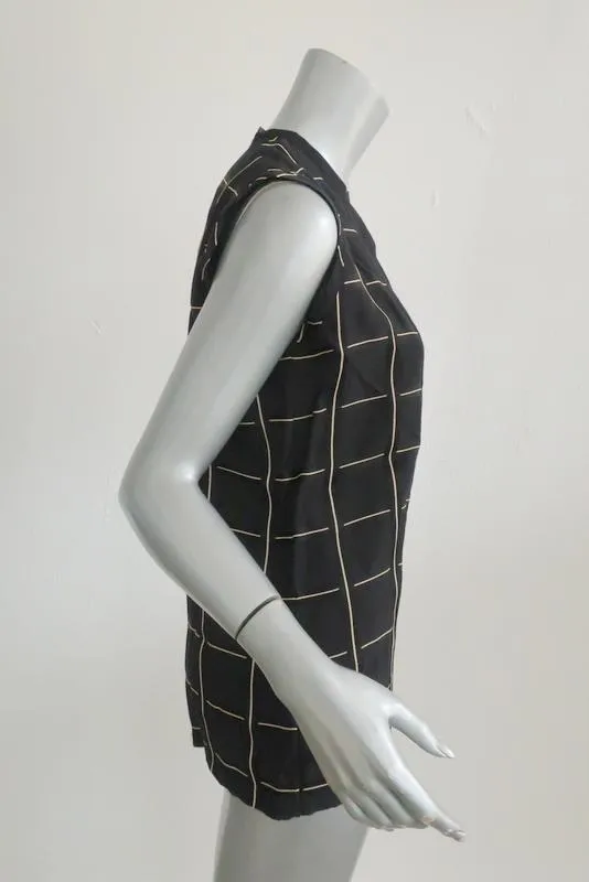 Blouse Lanvin Top Noire à Carreaux en Viscose Taille 38 sans Manches