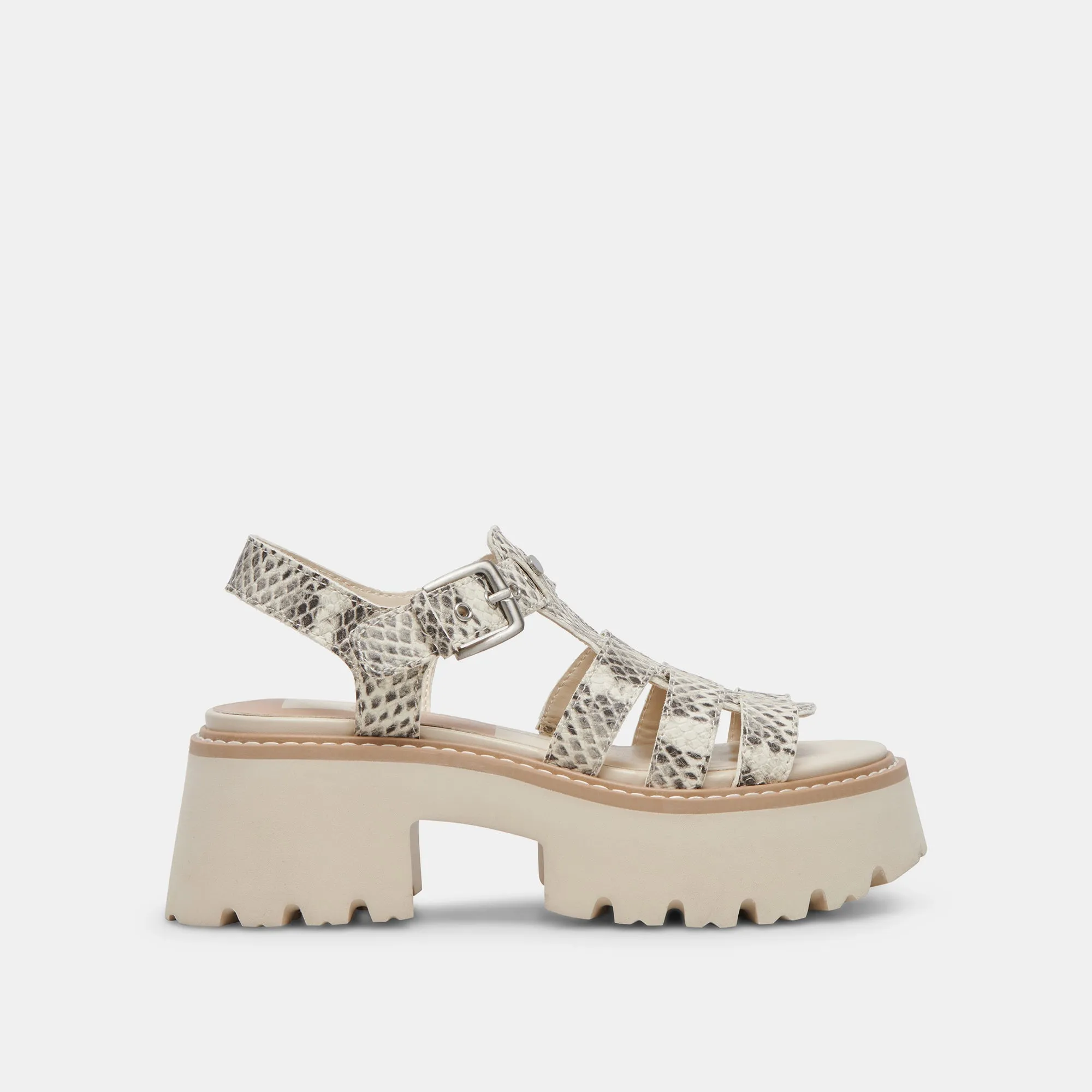SANDALES LATICE GRIS BLANC CUIR EMBOSSE