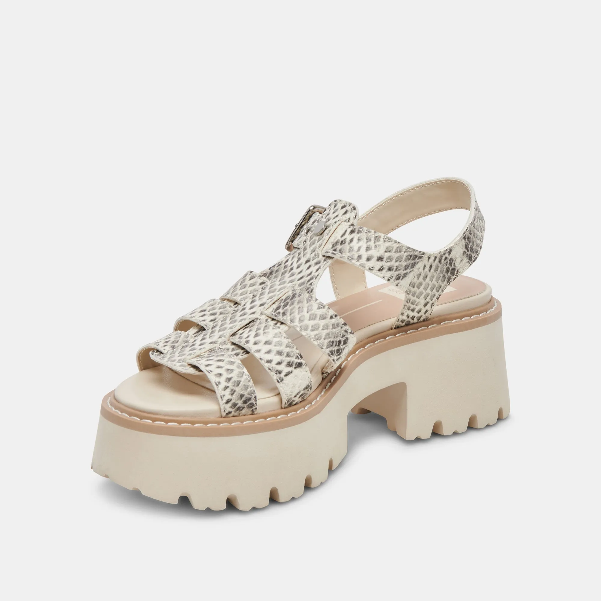 SANDALES LATICE GRIS BLANC CUIR EMBOSSE