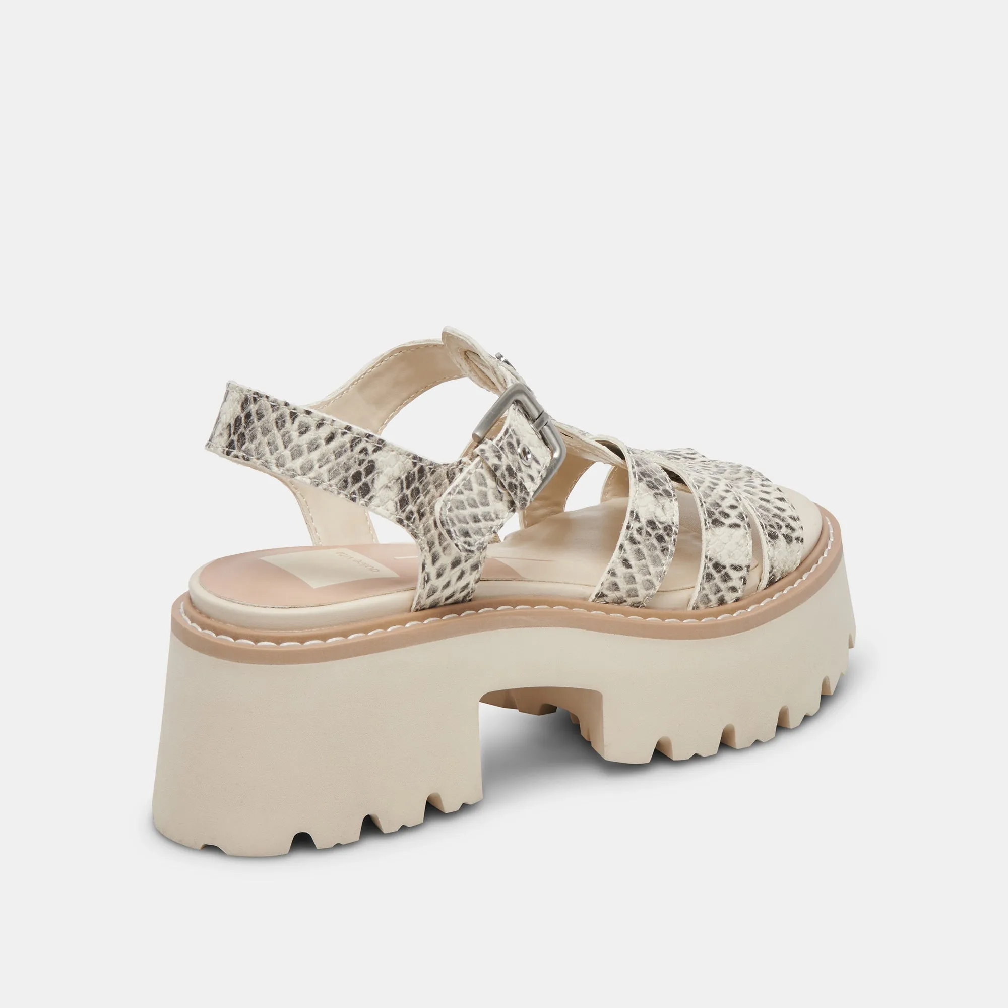 SANDALES LATICE GRIS BLANC CUIR EMBOSSE