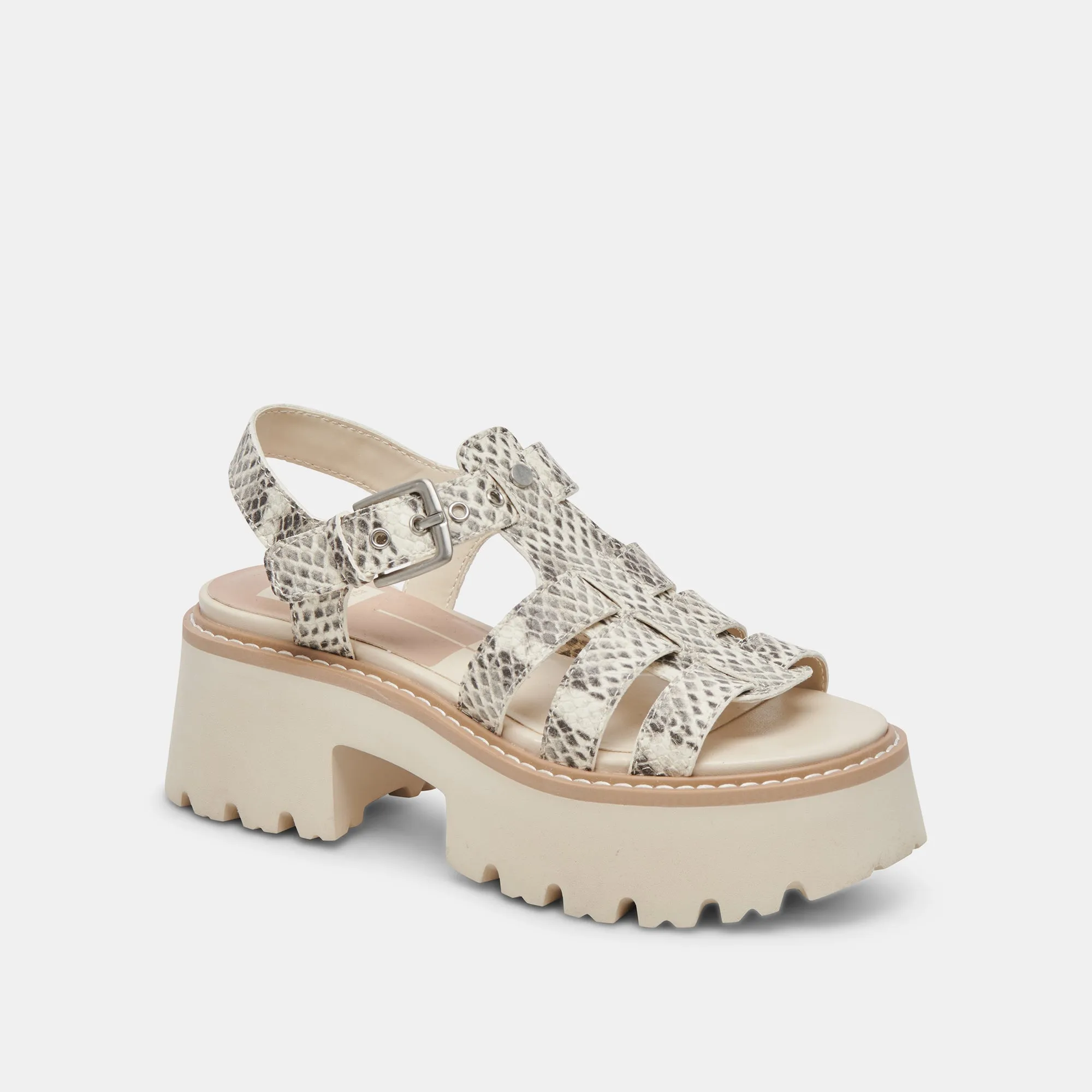 SANDALES LATICE GRIS BLANC CUIR EMBOSSE