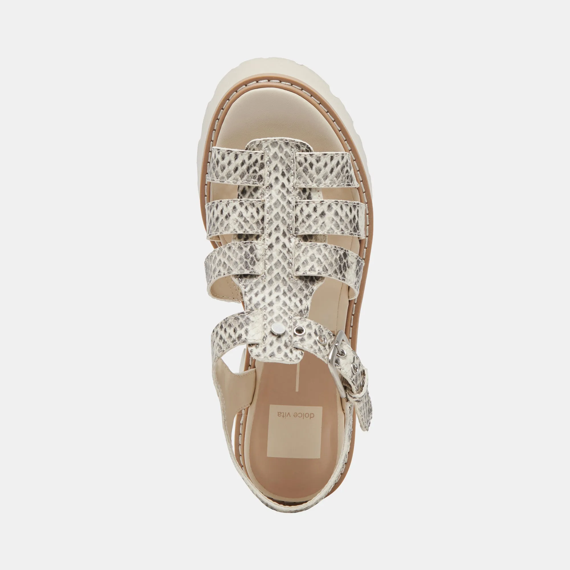 SANDALES LATICE GRIS BLANC CUIR EMBOSSE