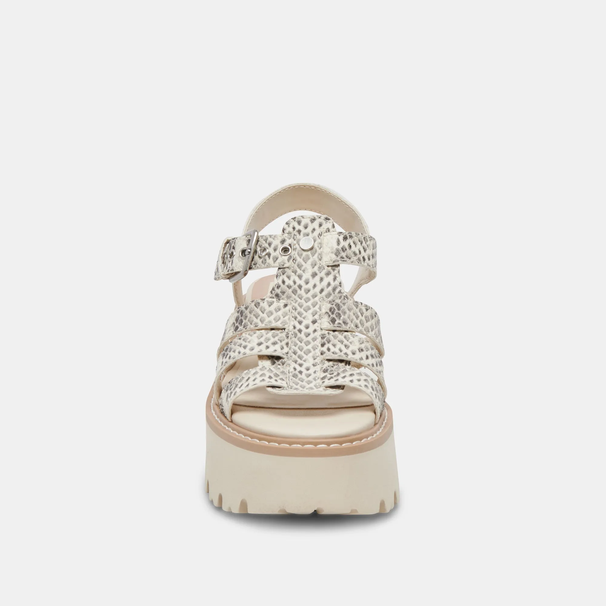 SANDALES LATICE GRIS BLANC CUIR EMBOSSE